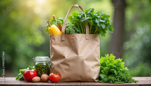Obraz na płótnie Eco bag with fresh vegetables for Earth Day in a sunny garden w salonie