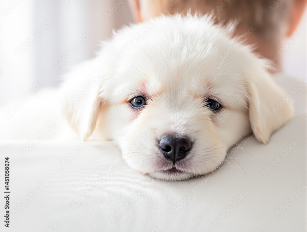 adorable fluffy white puppy with striking blue eyes resting peacefully adorable fluffy white puppy with striking blue eyes resting peacefully
