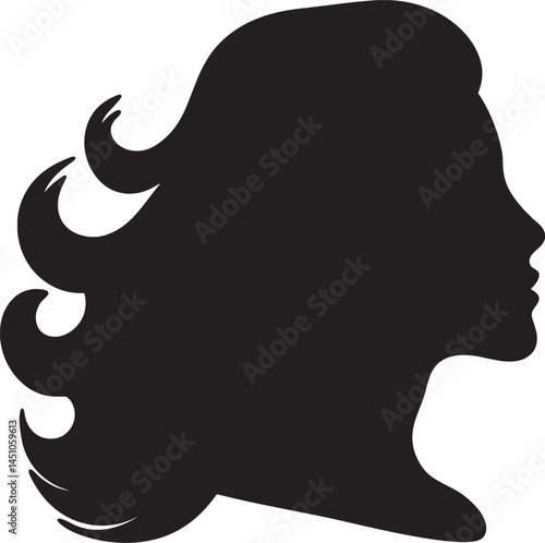 Classic Woman Silhouette Profile - Wavy Hair Vector