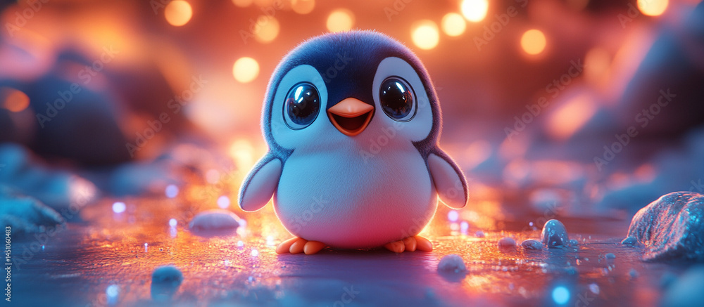 Naklejka premium Cute cartoon penguin on ice.