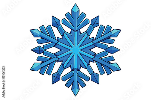 a crystalline snowflake, with geometric edges and bright blue tones, symbolizing the essence of winter and cold climates