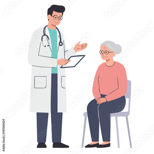 Doctor explaining to elderly - caring physician thoroughly explaining diagnosis and treatment to senior patient while showing X-rays in cozy medical office.