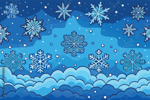 A magical winter backdrop with heavy snowflakes in a snowstorm setting, conveying the beauty and wonder of a snowy landscape during the season