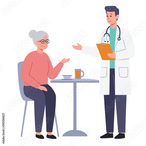 Doctor explaining to elderly - caring physician thoroughly explaining diagnosis and treatment to senior patient while showing X-rays in cozy medical office.