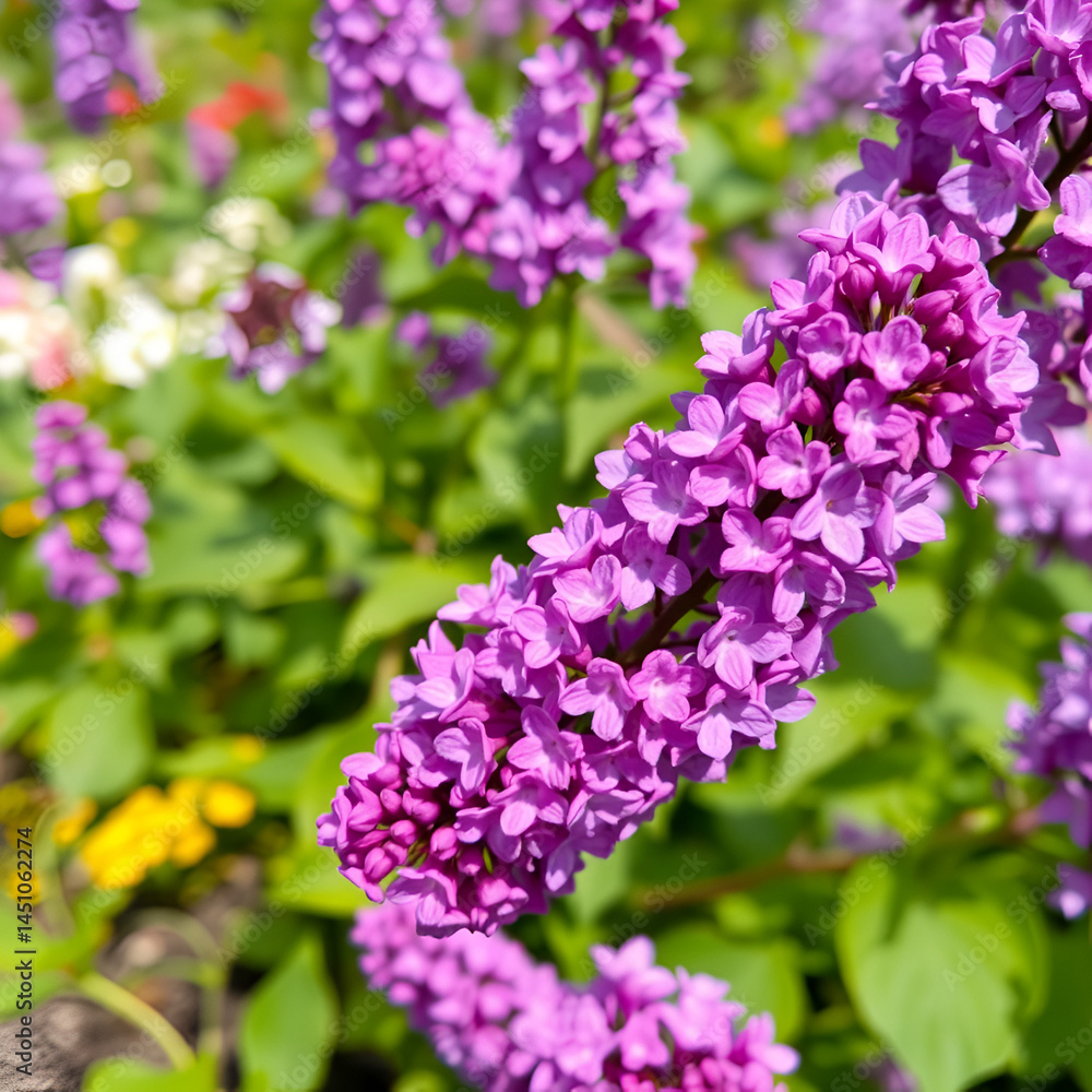 Obraz premium Blooming purple lilac in a spring garden