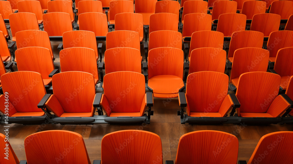 Naklejka premium rows of vibrant orange chairs in an organized arrangement