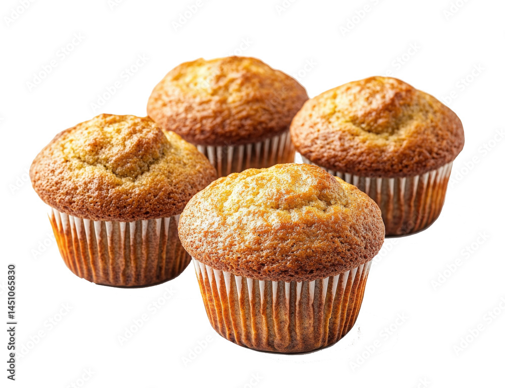 A tempting quartet of golden muffins beckons with their fluffy inviting texture A tempting quartet of golden muffins beckons with their fluffy inviting texture