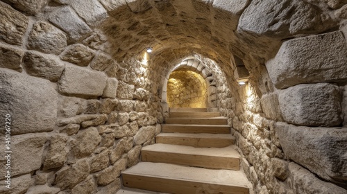 Concealed chamber beneath ancient city streets; mysterious architecture, secret passage - stone arched subterranean ground