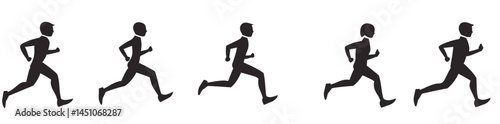 Modern illustrations feature a man running icon, rush icons, and a running man icon in white and black silhouette, along with run icons and a run icon set