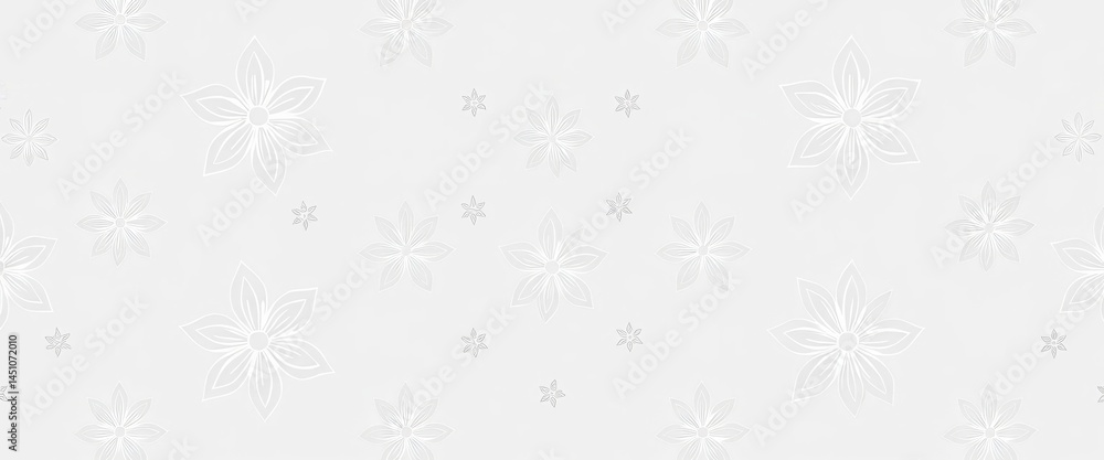 Modern geometric seamless pattern featuring minimalist white line art flowers on a light grey background, white, bright Modern geometric seamless pattern featuring minimalist white line art flowers on a light grey background, white, bright