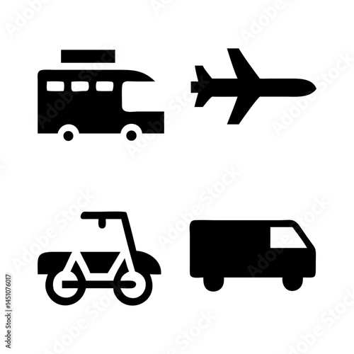Vector illustration of simple monochromatic vehicle and transport related icons.Transportation and vehicle icons pack. Isolated transportation and vehicle symbols collection. Graphic icons element
