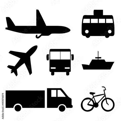 Vector illustration of simple monochromatic vehicle and transport related icons.Transportation and vehicle icons pack. Isolated transportation and vehicle symbols collection. Graphic icons element
