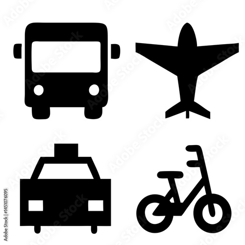 Vector illustration of simple monochromatic vehicle and transport related icons.Transportation and vehicle icons pack. Isolated transportation and vehicle symbols collection. Graphic icons element
