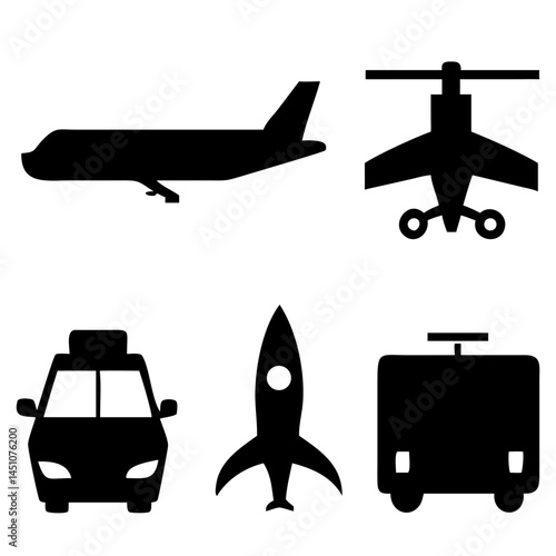 Vector illustration of simple monochromatic vehicle and transport related icons.Transportation and vehicle icons pack. Isolated transportation and vehicle symbols collection. Graphic icons element
