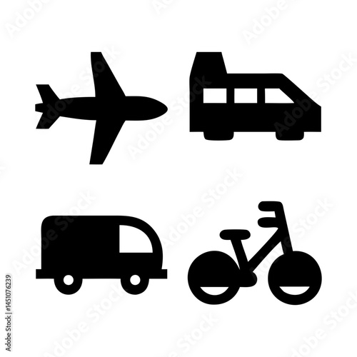 Vector illustration of simple monochromatic vehicle and transport related icons.Transportation and vehicle icons pack. Isolated transportation and vehicle symbols collection. Graphic icons element

