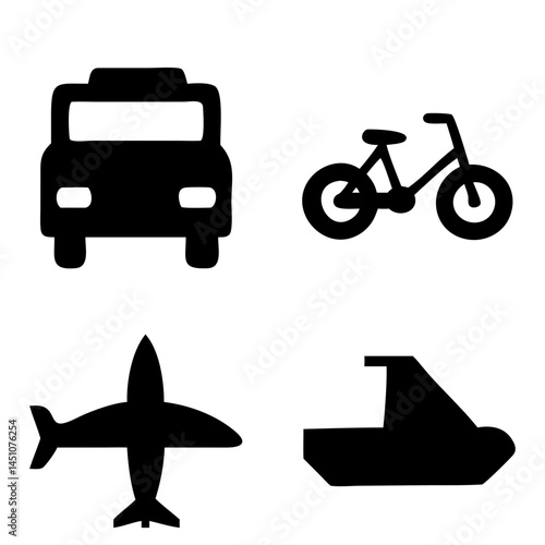 Vector illustration of simple monochromatic vehicle and transport related icons.Transportation and vehicle icons pack. Isolated transportation and vehicle symbols collection. Graphic icons element
