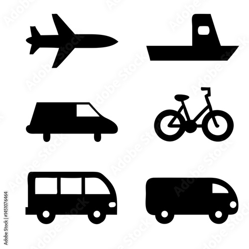 Vector illustration of simple monochromatic vehicle and transport related icons.Transportation and vehicle icons pack. Isolated transportation and vehicle symbols collection. Graphic icons element
