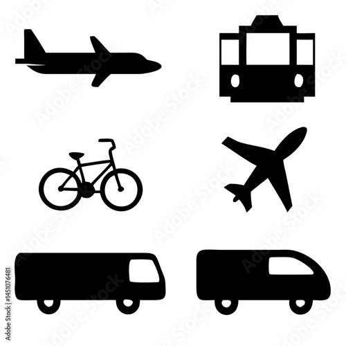 Vector illustration of simple monochromatic vehicle and transport related icons.Transportation and vehicle icons pack. Isolated transportation and vehicle symbols collection. Graphic icons element
