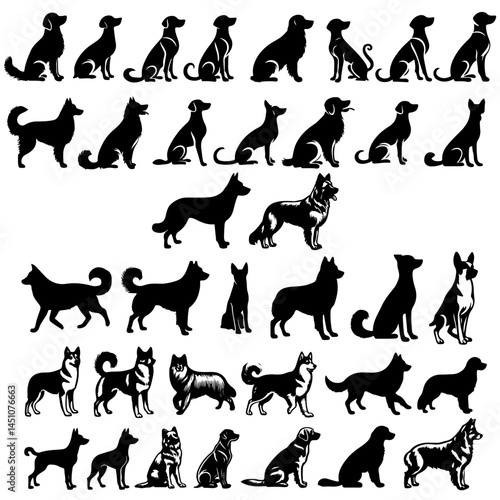 collection of dog figures glasses set vector on white background