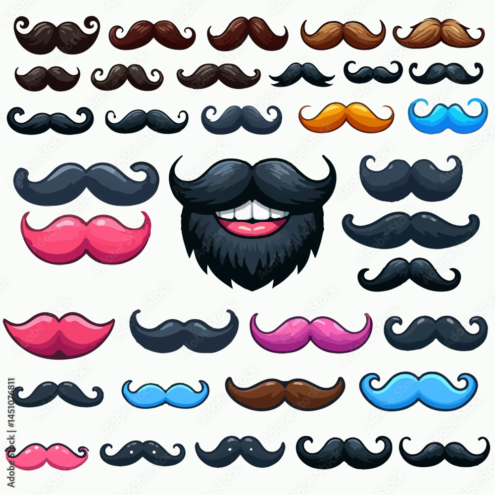 collection mustache set vector on white background collection mustache set vector on white background