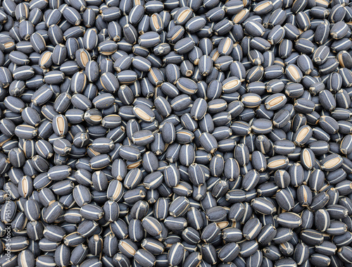 large pile of dark gray sunflower seeds with thin stripes