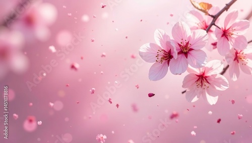 Delicate pink cherry blossoms, full bloom, soft pastel background, design, petals, texture