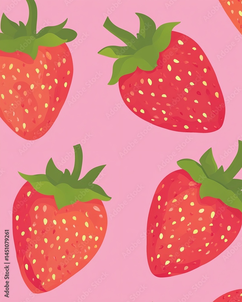 Stylized Strawberry Pattern on Pink Background Stylized Strawberry Pattern on Pink Background