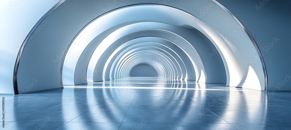 Naklejka premium Modern geometric 3D architecture scene with metallic arch and minimal abstract design 