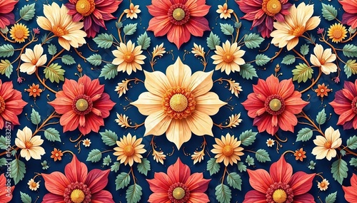 Wallpaper Mural Intricate floral textile design, repeating seamlessly , surface, floral, ornate Torontodigital.ca