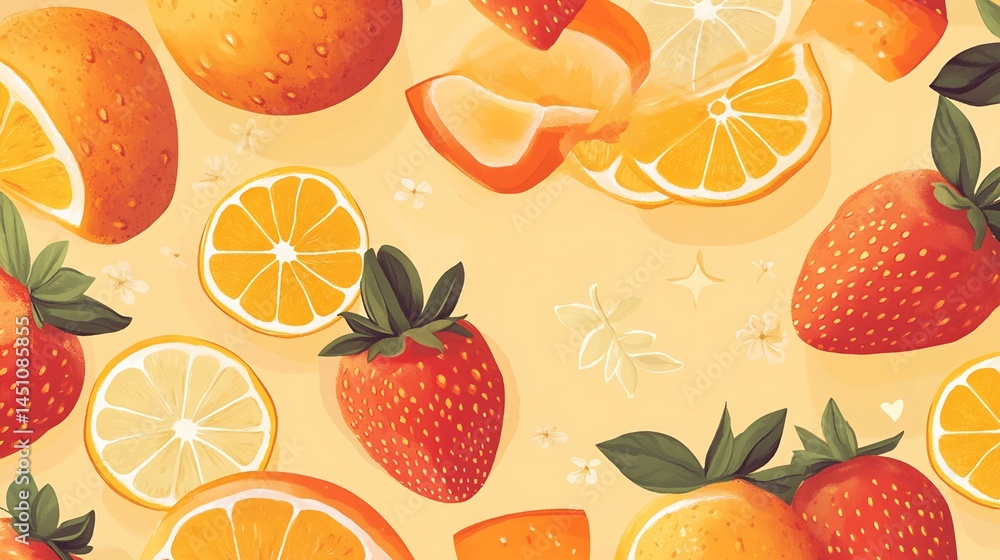 Illustration of Oranges, Lemons, and Strawberries Illustration of Oranges, Lemons, and Strawberries