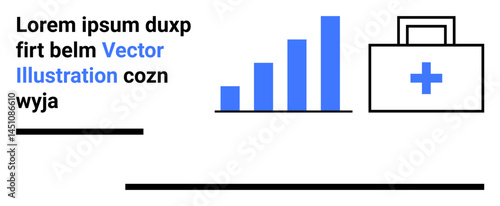 Bar graph in blue illustrates growth aligned with a medical first aid kit. Ideal for health data, statistics, medical services, healthcare trends, analysis, business growth, simple landing page