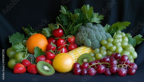 Vibrant still life of fresh fruits and vegetables