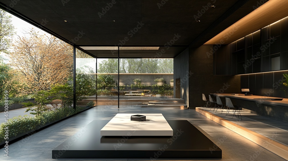 Modern Interior Design with Garden View and Minimalist Furnishings Modern Interior Design with Garden View and Minimalist Furnishings