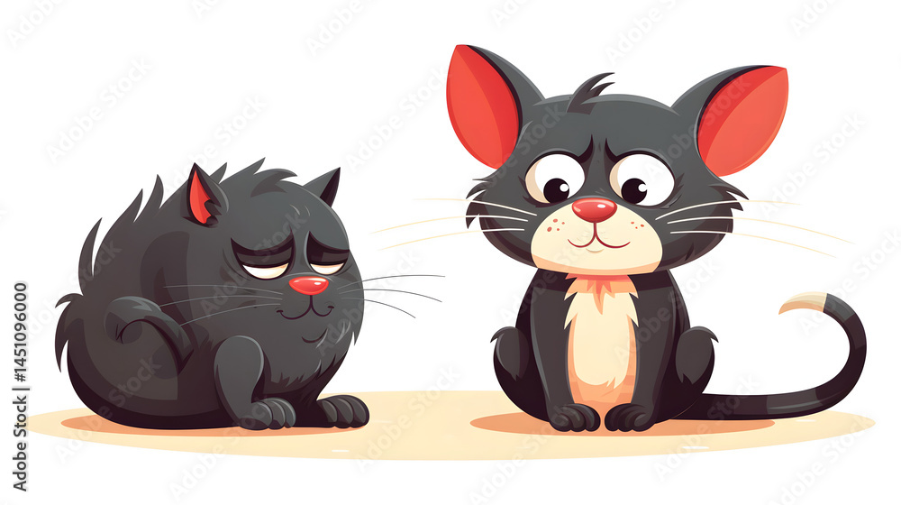Obraz premium Cute Cat and Mouse Illustration Depicting Creative Thinking and Strategy Concept