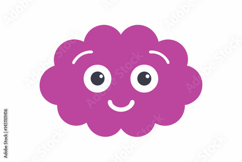 Purple Cloud with Happy Face: A whimsical illustration of a cheerful cloud with a friendly face. A playful and cute cartoon character, perfect for conveying a sense of joy, happiness, and positivity.