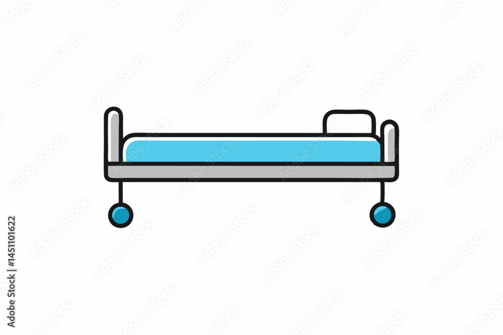 Hospital Bed Icon: Simple yet illustrative hospital bed icon, showcasing the essentials of comfort, care, and recuperation within a clinical setting. Hospital Bed Icon: Simple yet illustrative hospital bed icon, showcasing the essentials of comfort, care, and recuperation within a clinical setting.