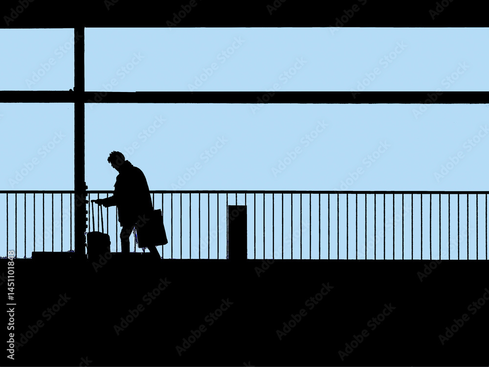 silouette of people waiting at a train station on upper level