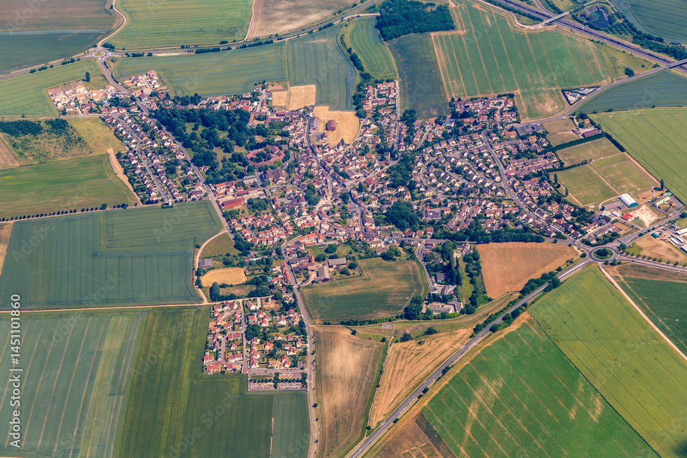 areal of beautiful landscape near Paris with small village