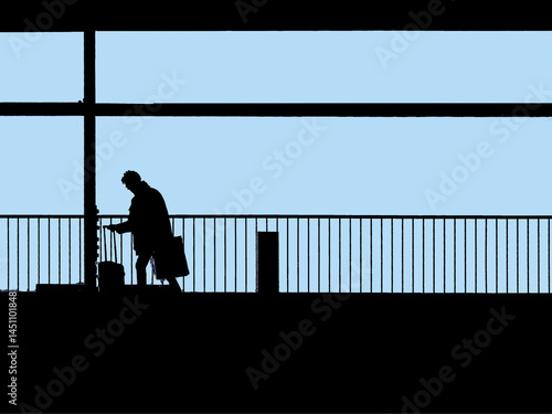 Obraz na płótnie silouette of people waiting at a train station on upper level w salonie