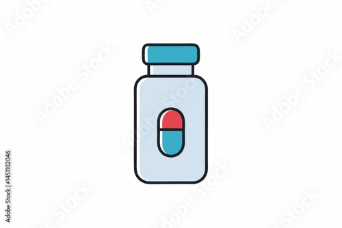 Capsule Bottle Illustration: A simple yet impactful illustration of a medicine bottle, holding a single capsule, symbolizing health, wellness, and pharmaceutical solutions.