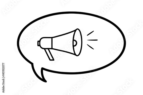 Loudspeaker in the Speech Bubble: A hand-drawn image of a loudspeaker nestled within a speech bubble, symbolizing communication and announcement