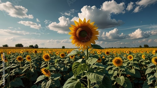 Golden Sunflower Field Under Dramatic Cloudy Sky – Stunning Nature Landscape