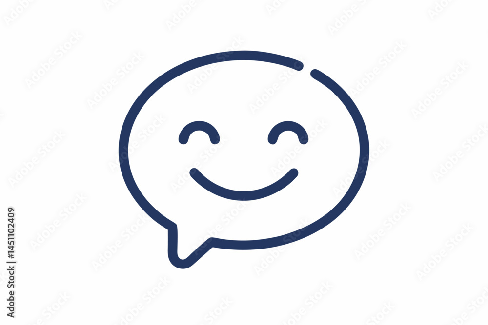 Naklejka premium Happy Chat Icon: A simple, line-drawn icon of a speech bubble with a smiling face, conveying happiness, positivity, and communication.