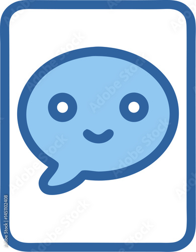 Digital Dialogue: A charming, cartoonish speech bubble symbol, encapsulated in a blue frame, embodying digital communication. The image signifies the essence of dialogue and interpersonal interaction.