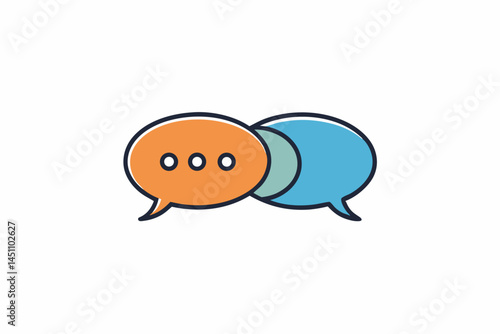 Communicating Ideas: Simple and modern illustration featuring two overlapping speech bubbles, visually representing communication, dialogue, and ideas exchange, embodying the essence of conversation.