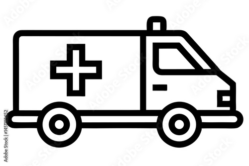Emergency Response Icon: A minimalist line art illustration of an ambulance, symbolizing rapid medical assistance and emergency services, suitable for healthcare or safety-related design.