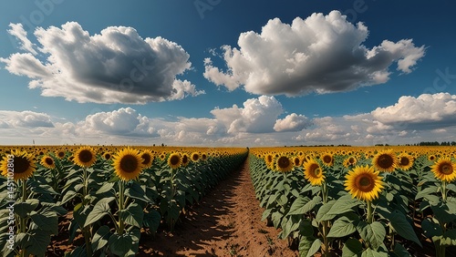 Golden Sunflower Field Under Dramatic Cloudy Sky – Stunning Nature Landscape