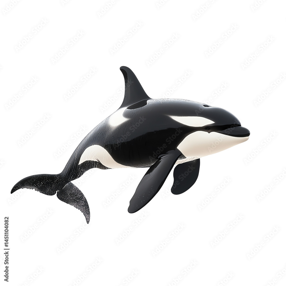 Fototapeta premium realistic ocean animal cutouts killer whale orca isolated, realistic orca on white, ocean predator animal on transparent background