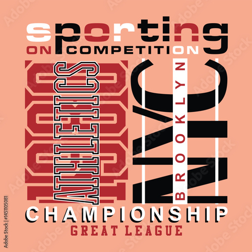Athletic vector typography design featuring New York City and Brooklyn with bold sports styling, dynamic slogans, and motivational words that represent strength, discipline, and winning mindset.

