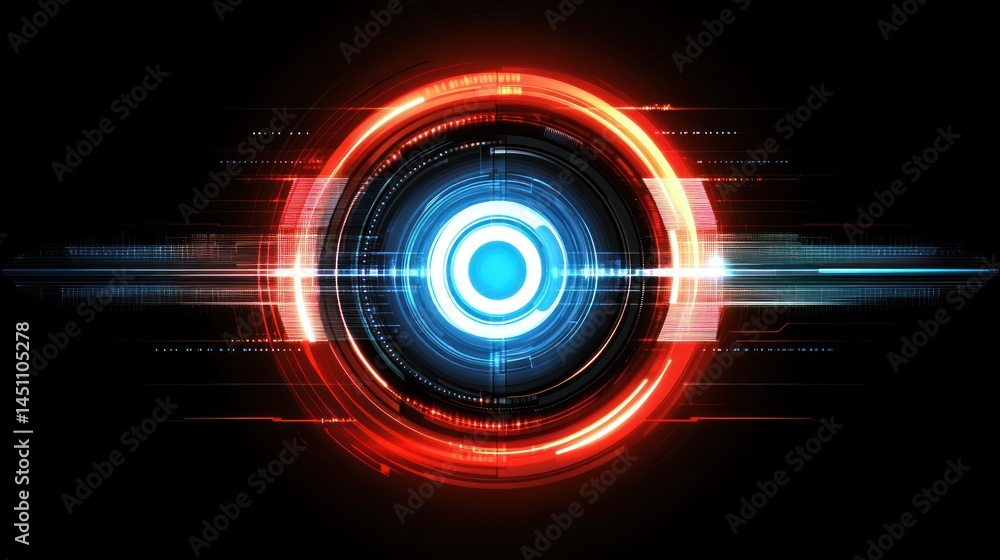 Obraz premium Futuristic red and blue glowing circle technology interface.